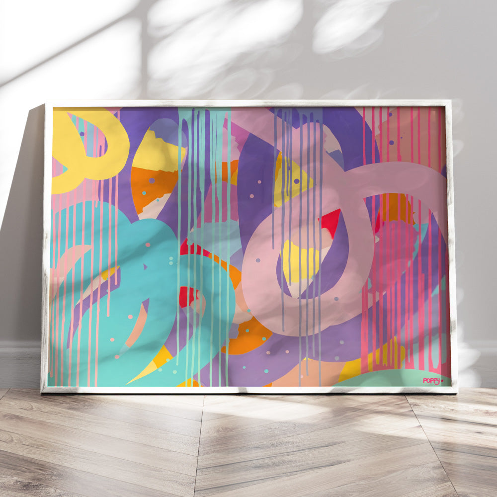 Strawberry Fizzer - Art Print by Poppy Key, Poster, Stretched Canvas or Framed Wall Art Prints, shown framed in a room