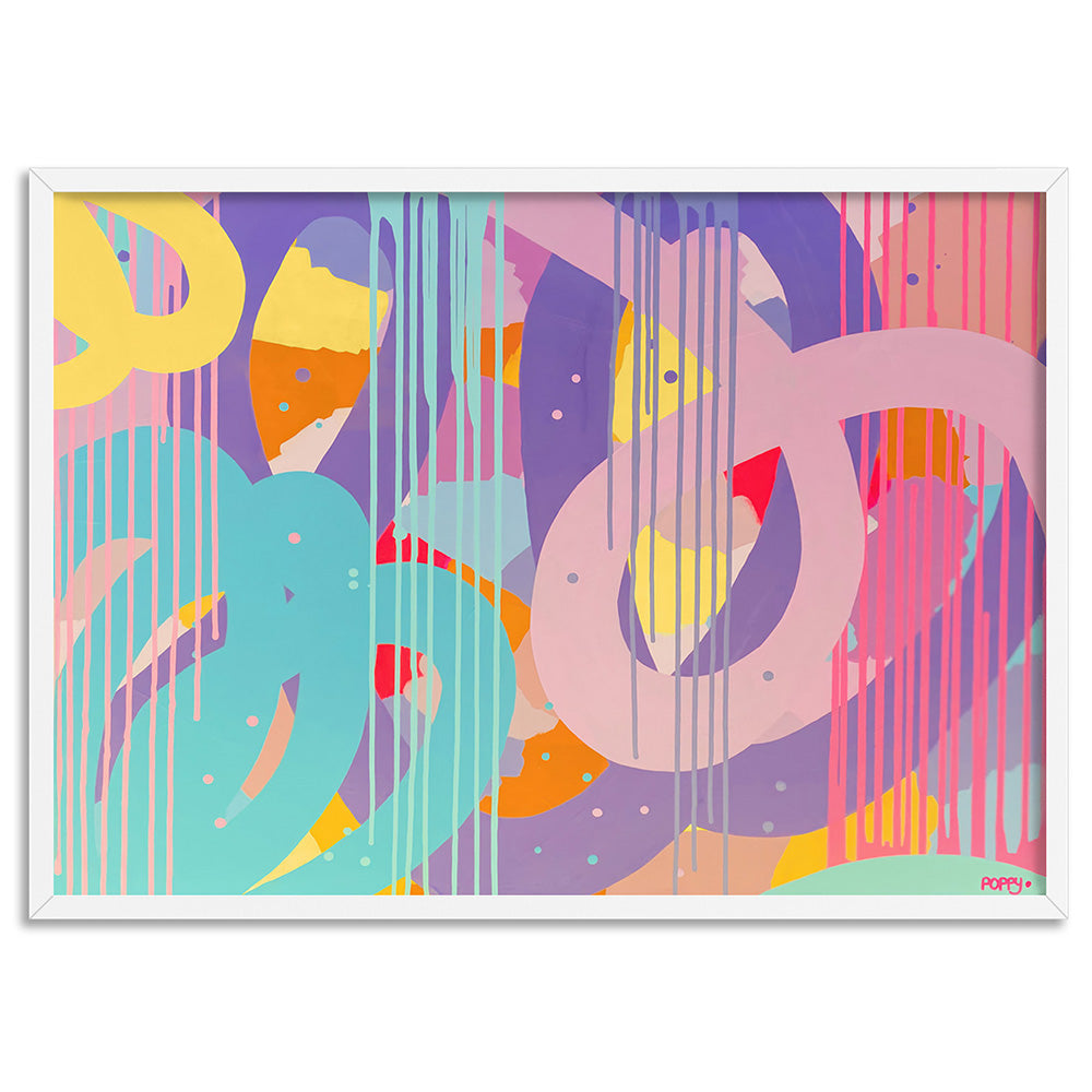 Strawberry Fizzer - Art Print by Poppy Key, Poster, Stretched Canvas, or Framed Wall Art Print, shown in a white frame