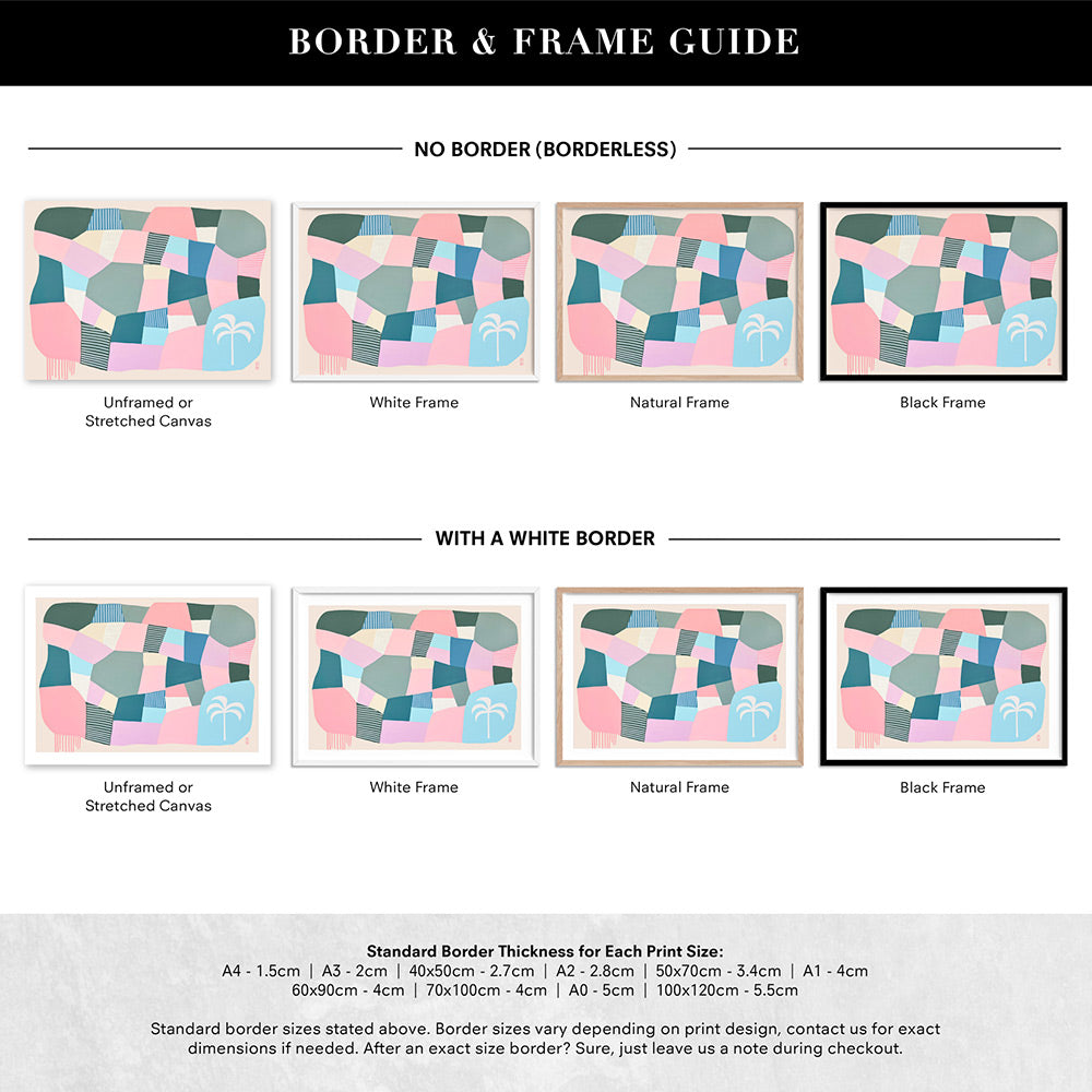 Bali Beach Days II - Art Print by Poppy Key, Poster, Stretched Canvas or Framed Wall Art, Showing White , Black, Natural Frame Colours, No Frame (Unframed) or Stretched Canvas, and With or Without White Borders