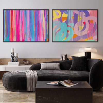 Electric Avenue - Art Print by Poppy Key, Poster, Stretched Canvas or Framed Wall Art, shown framed in a home interior space