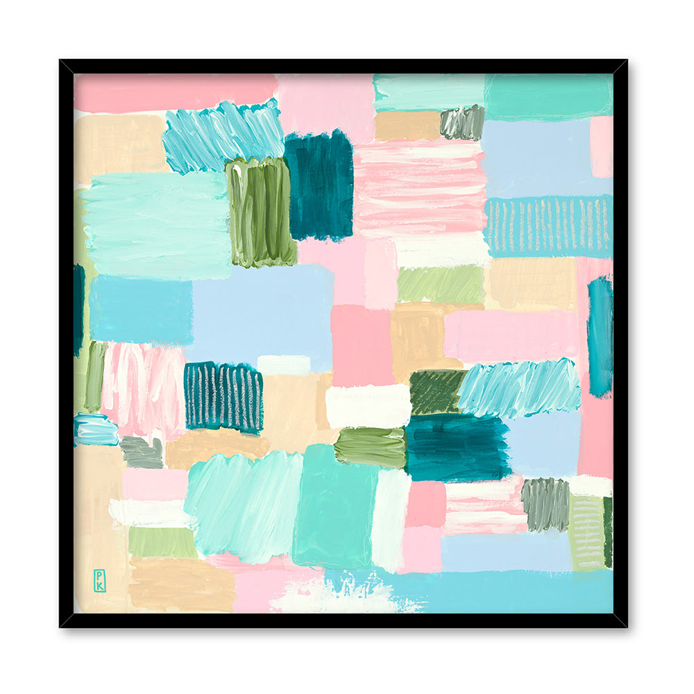 Bayside Beach Box I - Square Art Print by Poppy Key, Poster, Stretched Canvas, or Framed Wall Art Print, shown in a black frame