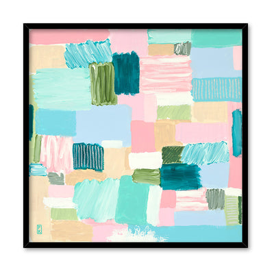 Bayside Beach Box I - Square Art Print by Poppy Key, Poster, Stretched Canvas, or Framed Wall Art Print, shown in a black frame