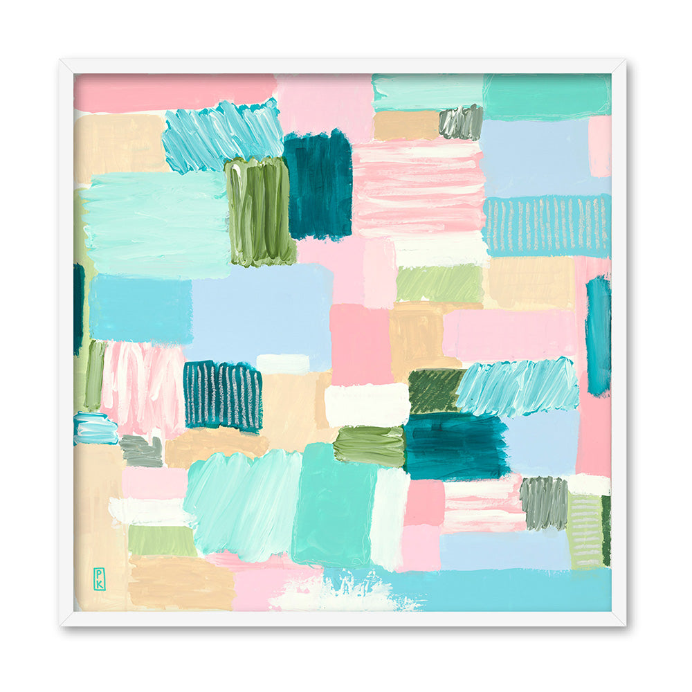 Bayside Beach Box I - Square Art Print by Poppy Key, Poster, Stretched Canvas, or Framed Wall Art Print, shown in a white frame