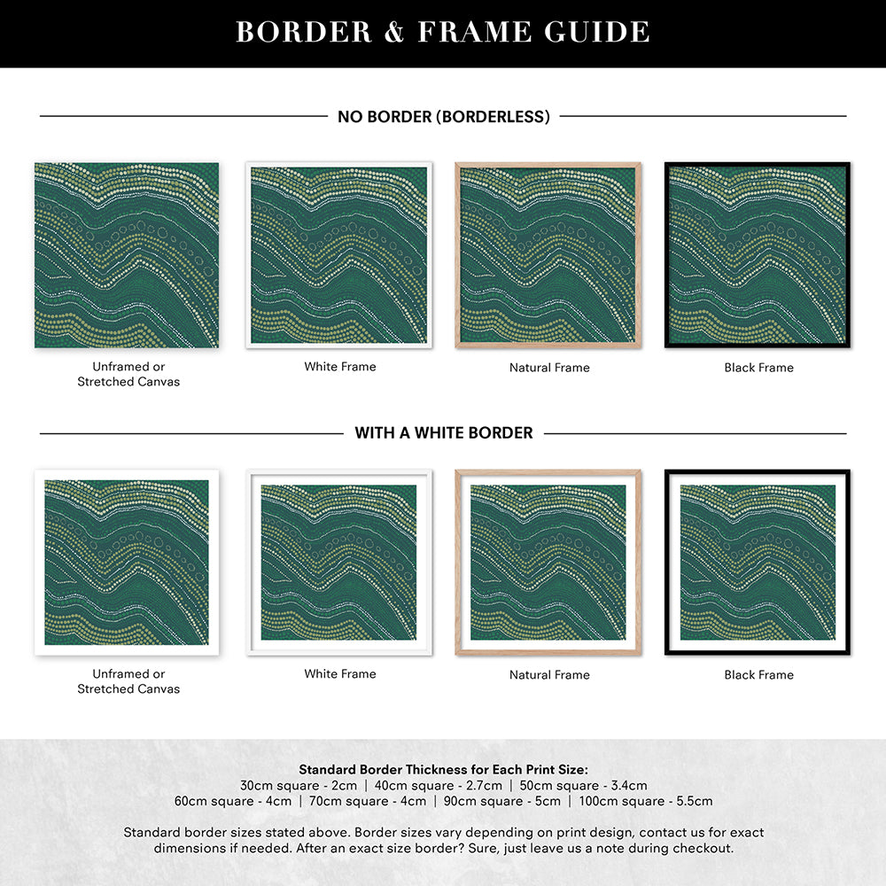 Bayi Wallan Heavy Rain Green - Square Art Print by Renee Molineaux, Poster, Stretched Canvas or Framed Wall Art, Showing White , Black, Natural Frame Colours, No Frame (Unframed) or Stretched Canvas, and With or Without White Borders