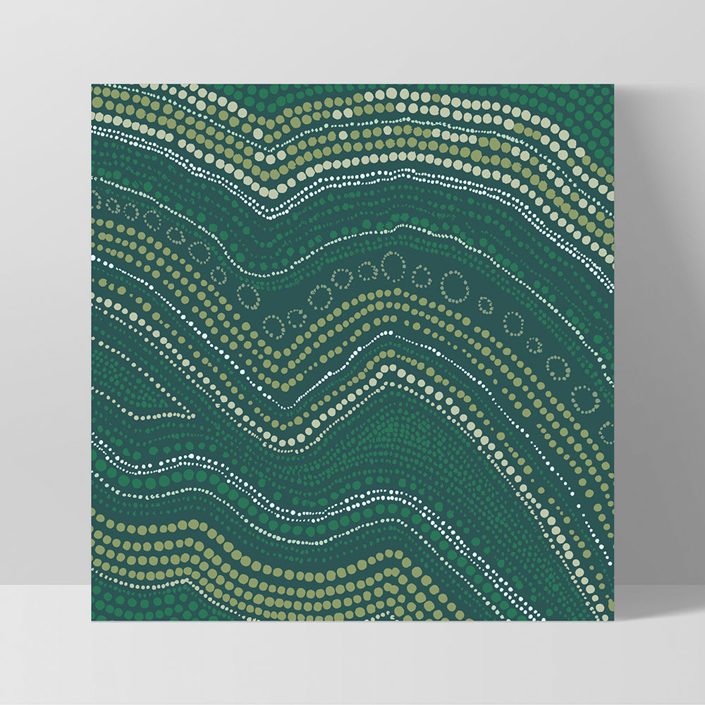 Bayi Wallan Heavy Rain Green - Square Art Print by Renee Molineaux, Poster, Stretched Canvas, or Framed Wall Art Print, shown as a stretched canvas or poster without a frame