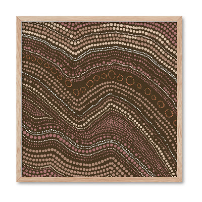 Bayi Wallan Heavy Rain Brown - Square Art Print by Renee Molineaux, Poster, Stretched Canvas, or Framed Wall Art Print, shown in a natural timber frame