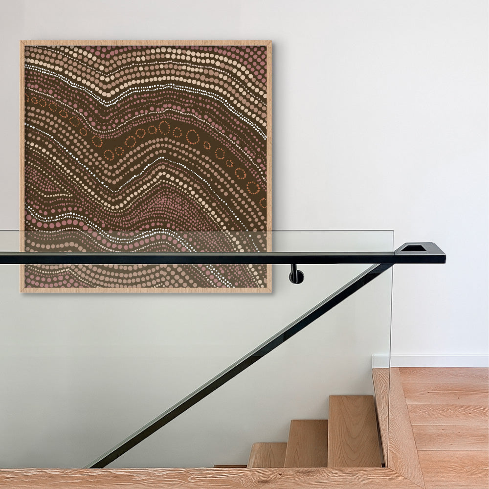 Bayi Wallan Heavy Rain Brown - Square Art Print by Renee Molineaux, Poster, Stretched Canvas or Framed Wall Art Prints, shown framed in a room