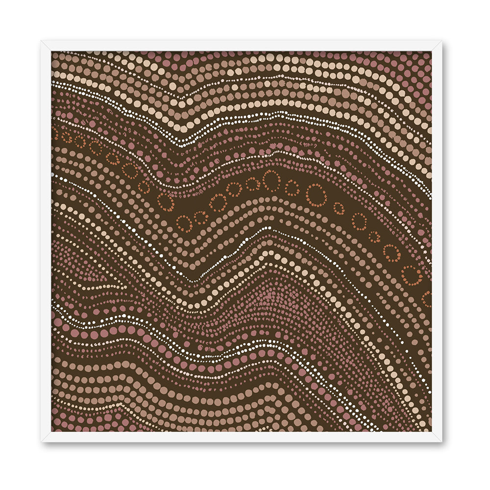 Bayi Wallan Heavy Rain Brown - Square Art Print by Renee Molineaux, Poster, Stretched Canvas, or Framed Wall Art Print, shown in a white frame