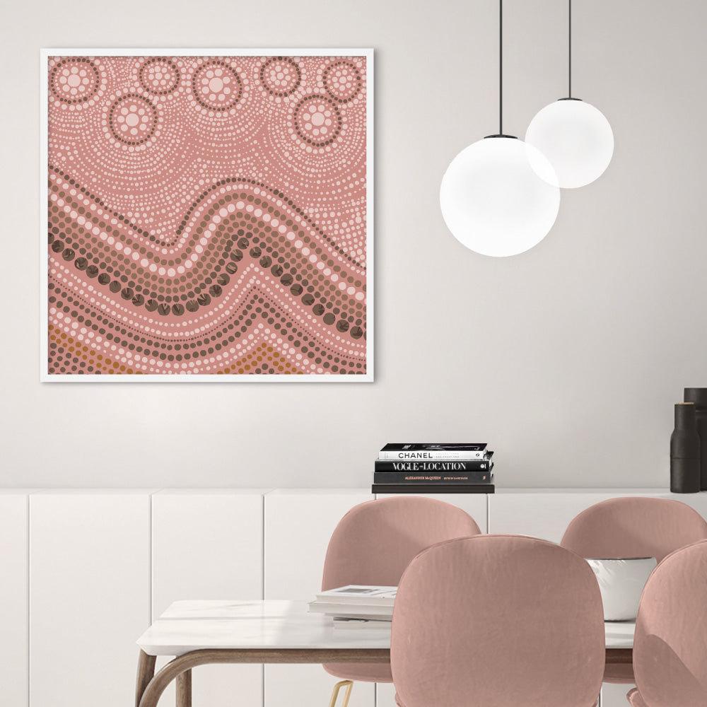 Saltwater Sky Pink - Square Art Print by Renee Molineaux, Poster, Stretched Canvas or Framed Wall Art Prints, shown framed in a room