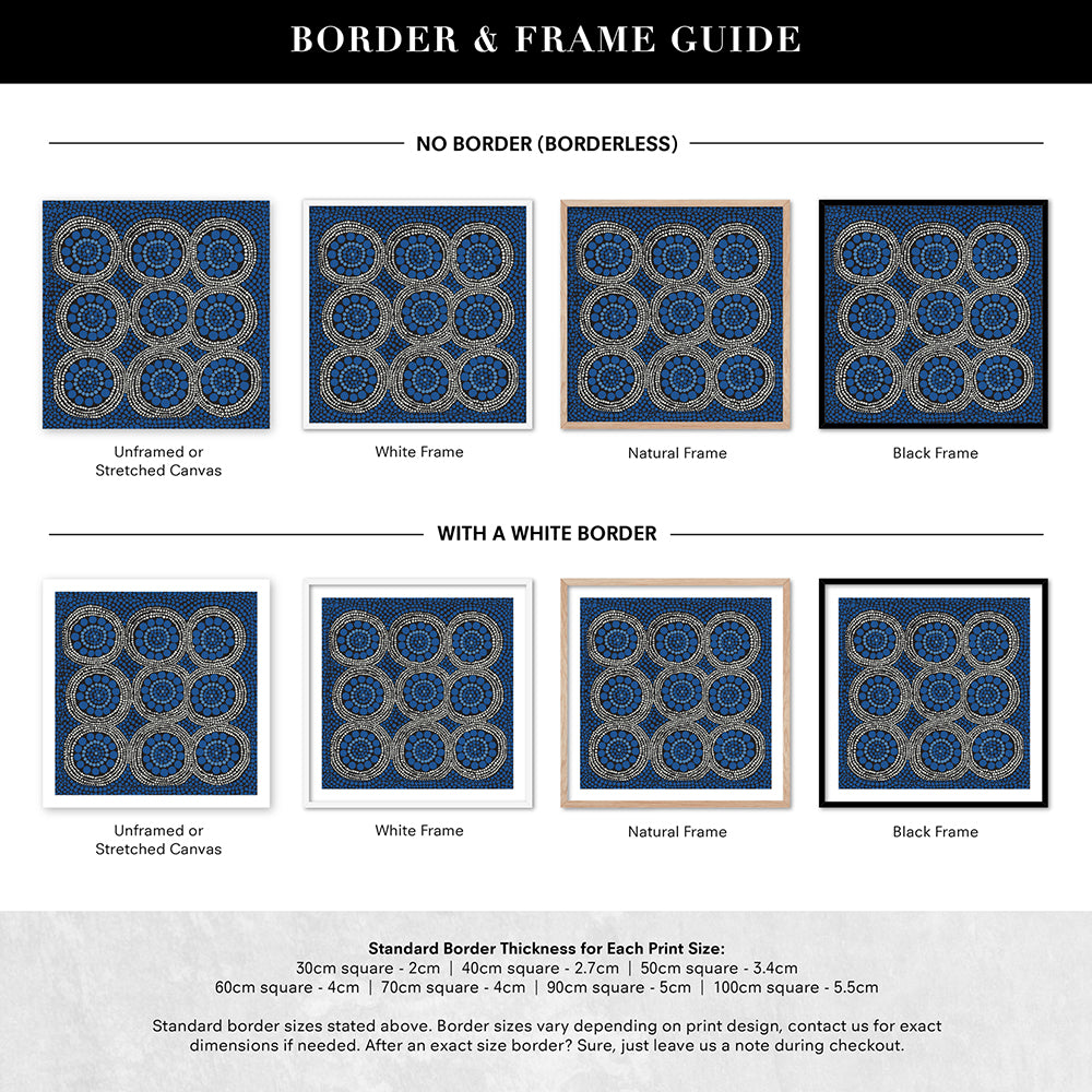 Wallan Rain Blue - Square Art Print by Renee Molineaux, Poster, Stretched Canvas or Framed Wall Art, Showing White , Black, Natural Frame Colours, No Frame (Unframed) or Stretched Canvas, and With or Without White Borders