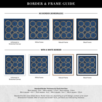 Wallan Rain Blue - Square Art Print by Renee Molineaux, Poster, Stretched Canvas or Framed Wall Art, Showing White , Black, Natural Frame Colours, No Frame (Unframed) or Stretched Canvas, and With or Without White Borders