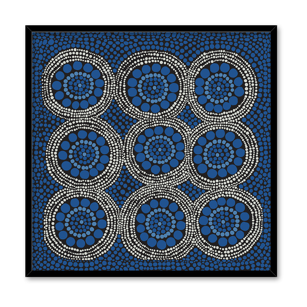Wallan Rain Blue - Square Art Print by Renee Molineaux, Poster, Stretched Canvas, or Framed Wall Art Print, shown in a black frame