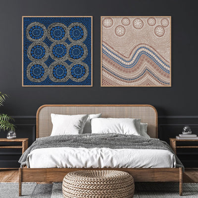 Wallan Rain Blue - Square Art Print by Renee Molineaux, Poster, Stretched Canvas or Framed Wall Art, shown framed in a home interior space