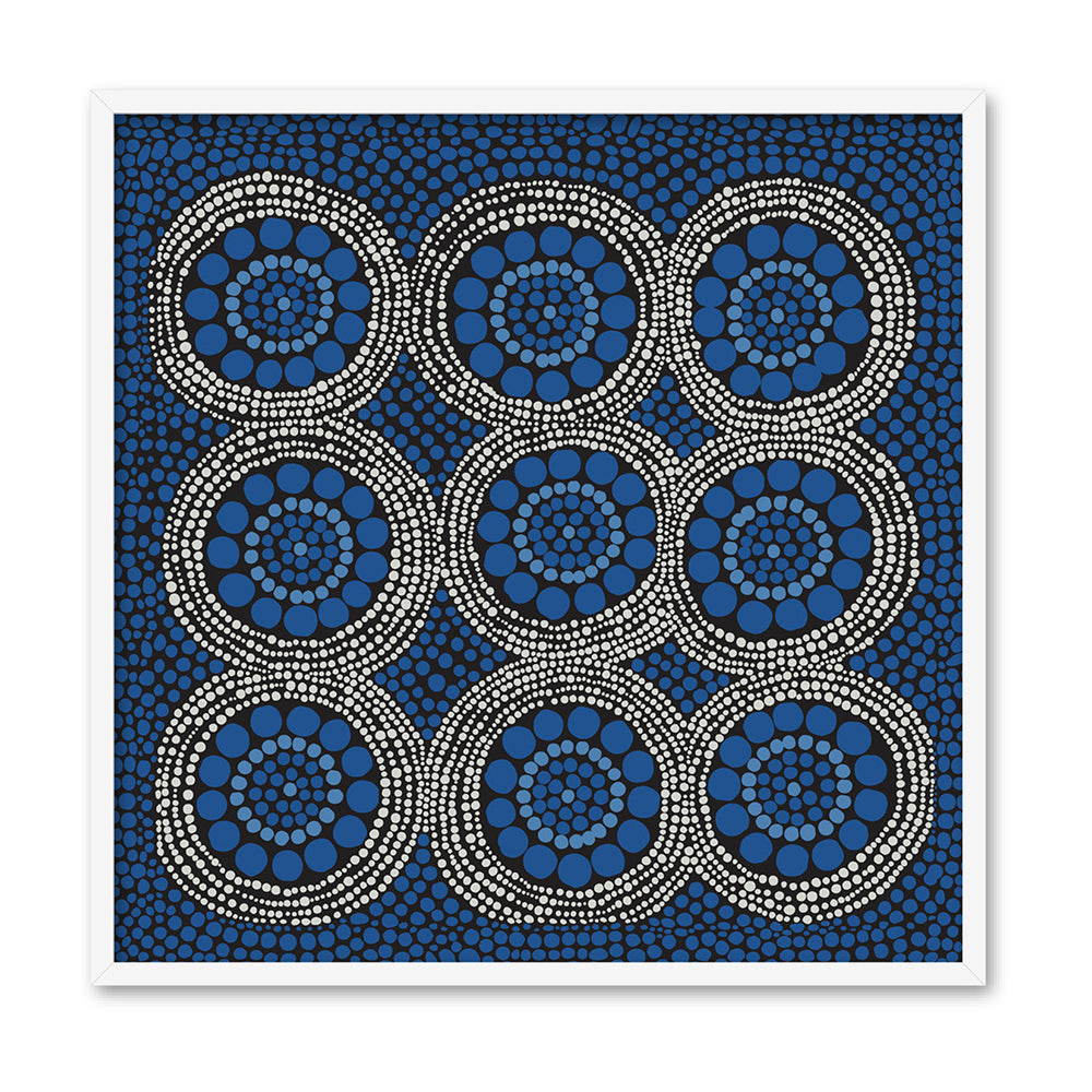 Wallan Rain Blue - Square Art Print by Renee Molineaux, Poster, Stretched Canvas, or Framed Wall Art Print, shown in a white frame