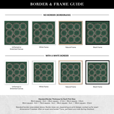 Wallan Rain Green - Square Art Print by Renee Molineaux, Poster, Stretched Canvas or Framed Wall Art, Showing White , Black, Natural Frame Colours, No Frame (Unframed) or Stretched Canvas, and With or Without White Borders