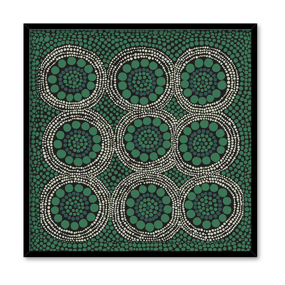 Wallan Rain Green - Square Art Print by Renee Molineaux, Poster, Stretched Canvas, or Framed Wall Art Print, shown in a black frame