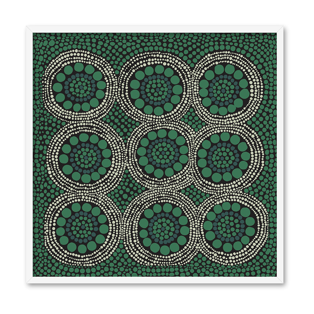 Wallan Rain Green - Square Art Print by Renee Molineaux, Poster, Stretched Canvas, or Framed Wall Art Print, shown in a white frame