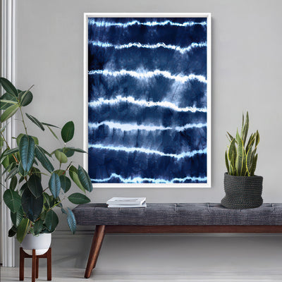 Shibori Indigo Tie Dye I - Art Print, Poster, Stretched Canvas or Framed Wall Art Prints, shown framed in a room