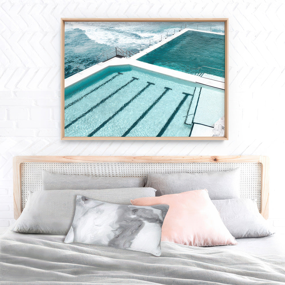 Bondi Icebergs Pool XIII - Art Print, Poster, Stretched Canvas or Framed Wall Art, shown framed in a home interior space