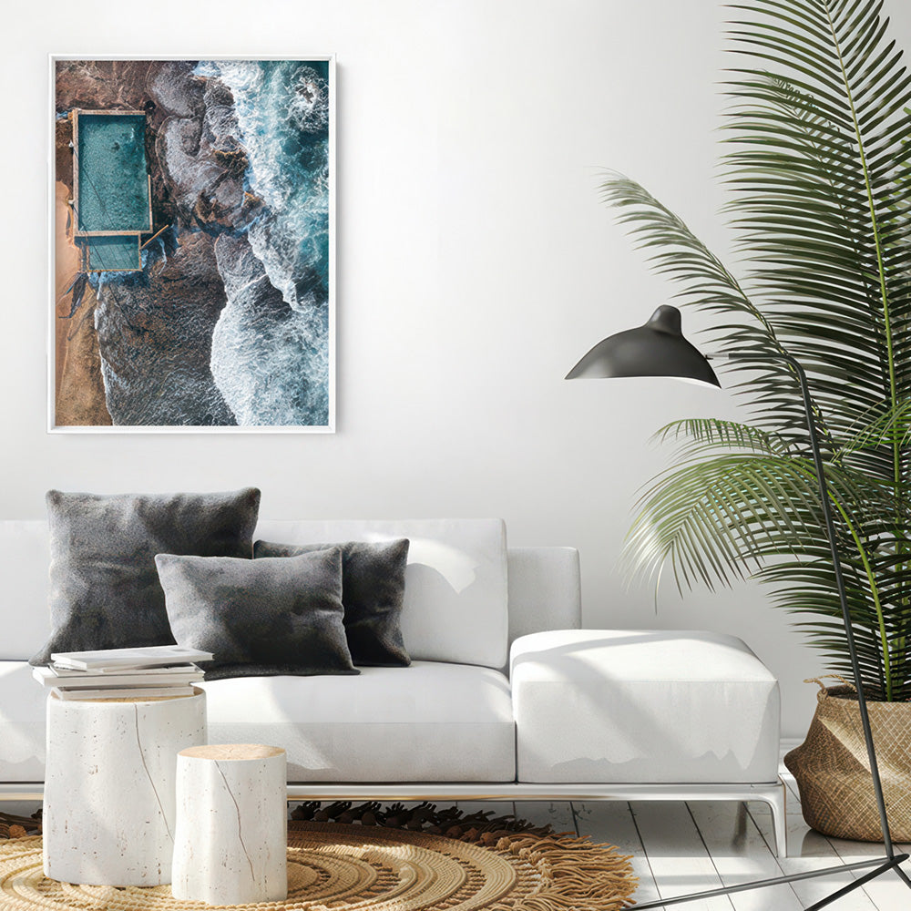 Mona Vale Beach & Rock Pool - Art Print, Poster, Stretched Canvas or Framed Wall Art Prints, shown framed in a room