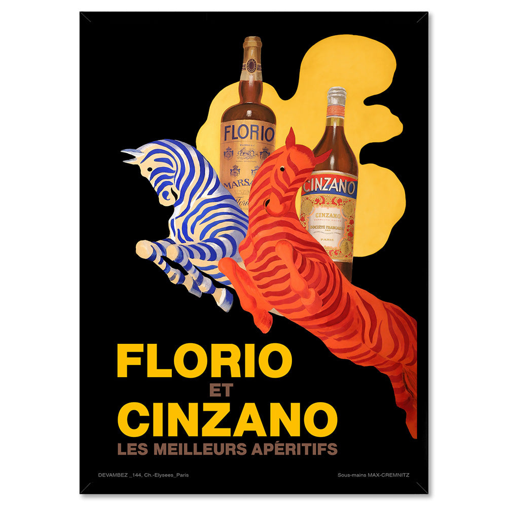 Cappiello | Florio Cinzano - Art Print, Poster, Stretched Canvas, or Framed Wall Art Print, shown in a black frame