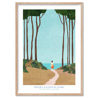 Beowa National Park Illustration - Art Print by Henry Rivers, Poster, Stretched Canvas, or Framed Wall Art Print, shown in a natural timber frame