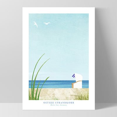 Ostsee Strandkorb Illustration - Art Print by Henry Rivers, Poster, Stretched Canvas, or Framed Wall Art Print, shown as a stretched canvas or poster without a frame