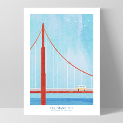 Golden Gate San Francisco Illustration - Art Print by Henry Rivers, Poster, Stretched Canvas, or Framed Wall Art Print, shown as a stretched canvas or poster without a frame