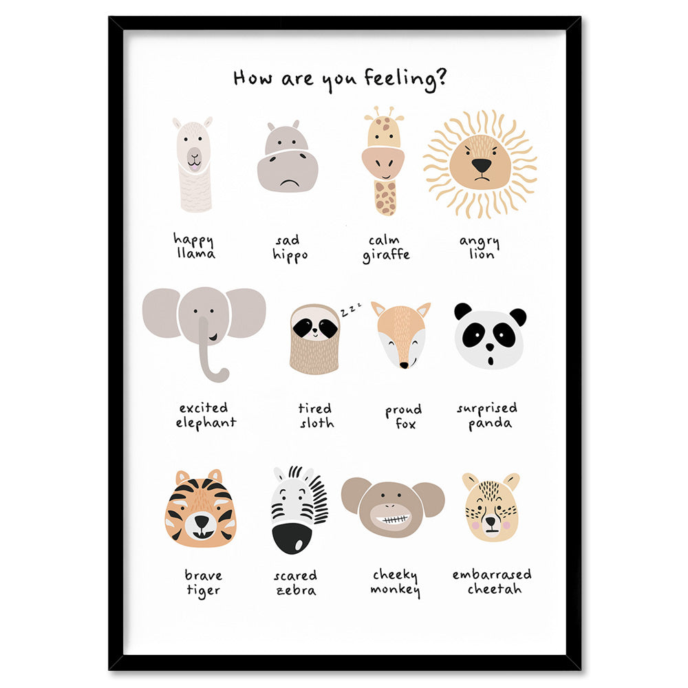 Kids Feelings Poster. Emotions Poster. Cute Animals Print Print and