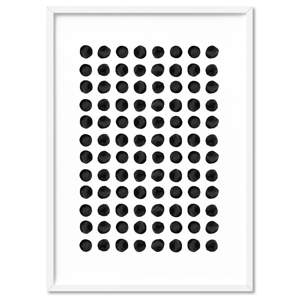 Abstract Monochrome | Spots - Art Print, Poster, Stretched Canvas, or Framed Wall Art Print, shown in a white frame