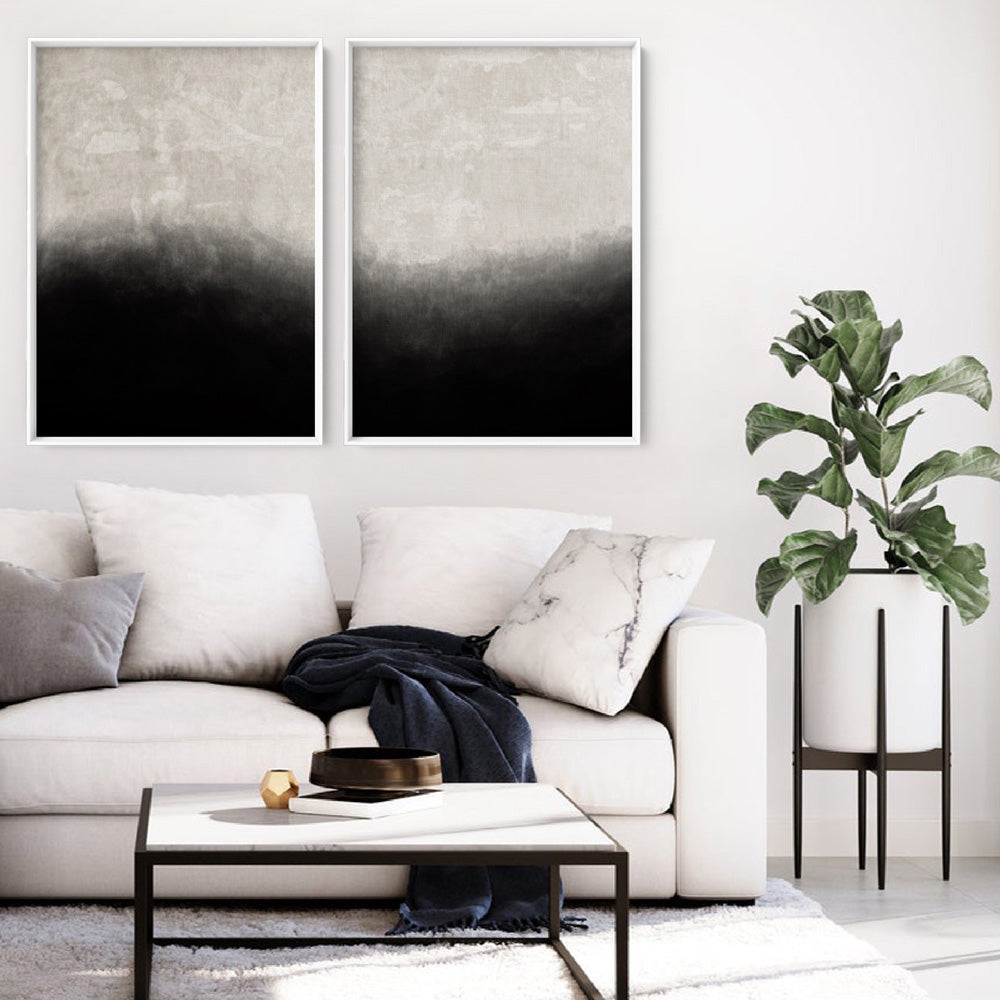 Black on Linen II - Art Print, Poster, Stretched Canvas or Framed Wall Art, shown framed in a home interior space