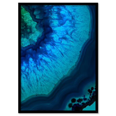 Agate Slice Geode Blues & Greens II - Art Print, Poster, Stretched Canvas, or Framed Wall Art Print, shown in a black frame