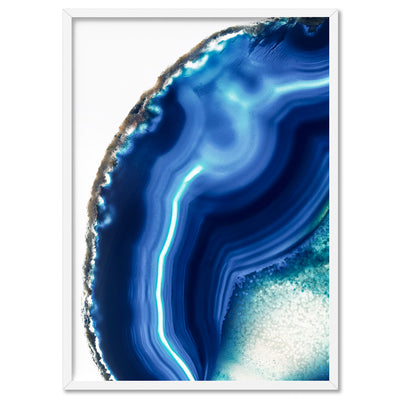 Agate Slice Geode Indigo I - Art Print, Poster, Stretched Canvas, or Framed Wall Art Print, shown in a white frame