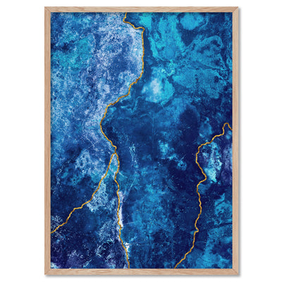 Agate Geode Lapis Lazuli I (faux gold lines)- Art Print, Poster, Stretched Canvas, or Framed Wall Art Print, shown in a natural timber frame