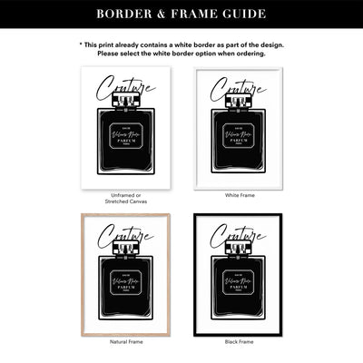 Black Scandi Perfume Bottle I - Art Print, Poster, Stretched Canvas or Framed Wall Art, Showing White , Black, Natural Frame Colours, No Frame (Unframed) or Stretched Canvas, and With or Without White Borders