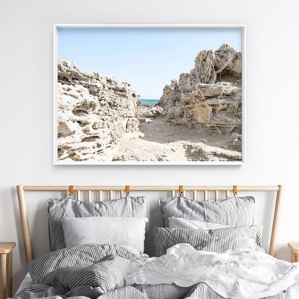 Point Peron Beach Perth I - Art Print, Poster, Stretched Canvas or Framed Wall Art Prints, shown framed in a room