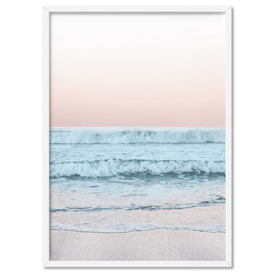 Beach View at Dusk, in Pastels  - Art Print, Poster, Stretched Canvas, or Framed Wall Art Print, shown in a white frame