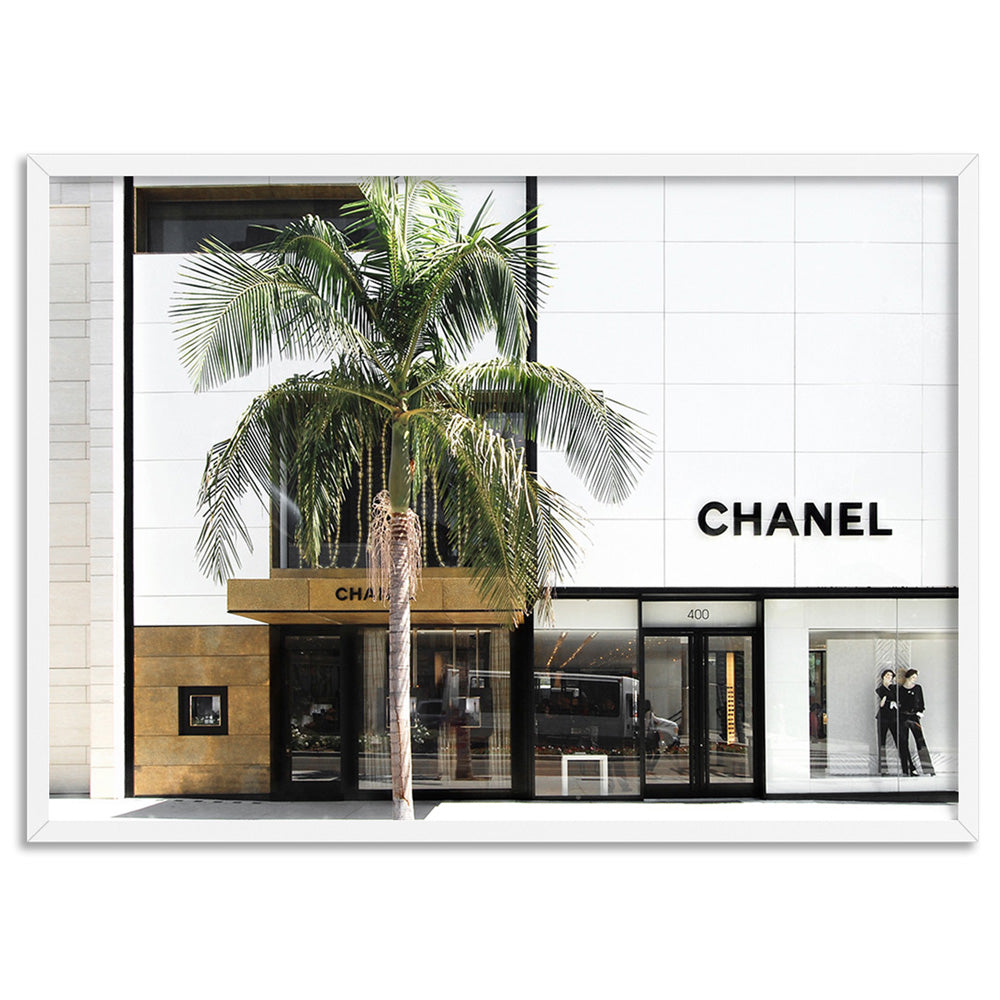 Coco Rodeo Drive in Landscape - Art Print, Poster, Stretched Canvas, or Framed Wall Art Print, shown in a white frame