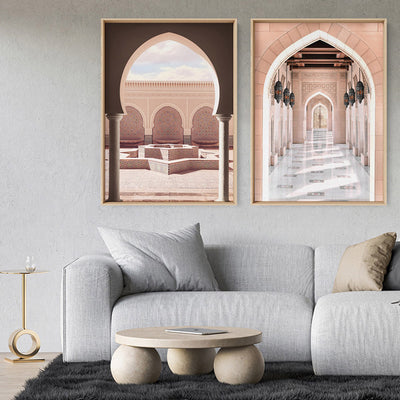 Moroccan Arch Entryway in Blush - Art Print, Poster, Stretched Canvas or Framed Wall Art, shown framed in a home interior space