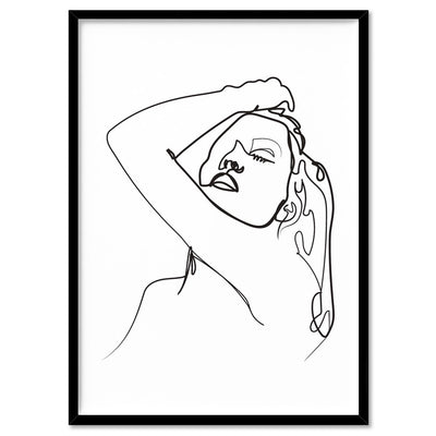 Naked Nude Line Drawing I - Art Print, Poster, Stretched Canvas, or Framed Wall Art Print, shown in a black frame