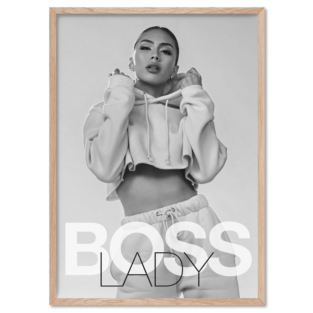 BOSS Lady Black and White II - Art Print, Poster, Stretched Canvas, or Framed Wall Art Print, shown in a natural timber frame