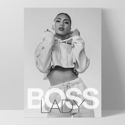 BOSS Lady Black and White II - Art Print, Poster, Stretched Canvas, or Framed Wall Art Print, shown as a stretched canvas or poster without a frame