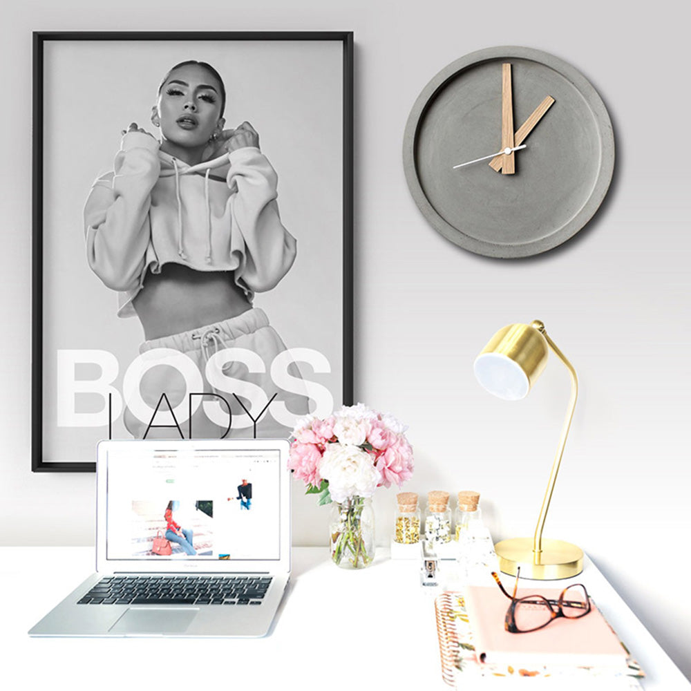 BOSS Lady Black and White II - Art Print, Poster, Stretched Canvas or Framed Wall Art Prints, shown framed in a room