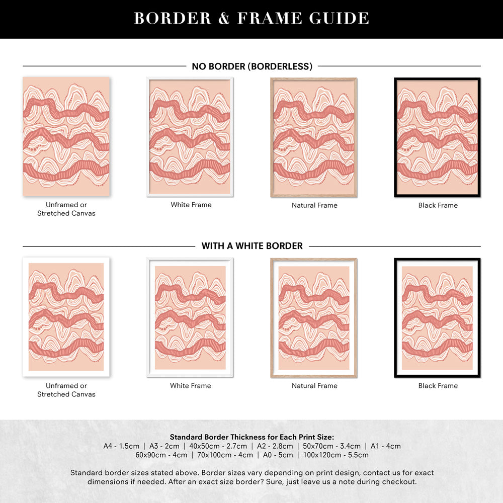 Shape of Country Mountains | Blush - Art Print by Leah Cummins, Poster, Stretched Canvas or Framed Wall Art, Showing White , Black, Natural Frame Colours, No Frame (Unframed) or Stretched Canvas, and With or Without White Borders