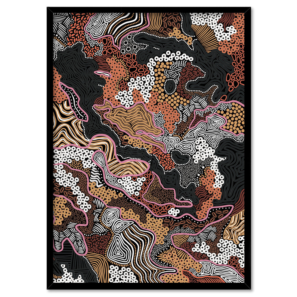 Canobie Dry Season Multicolour in Landscape - Art Print by Leah Cummins, Poster, Stretched Canvas, or Framed Wall Art Print, shown in a black frame