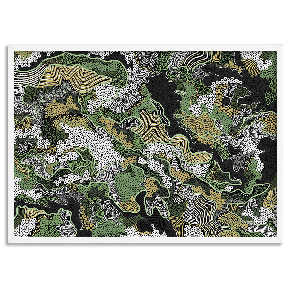 Canobie Dry Season Greens in Landscape - Art Print by Leah Cummins, Poster, Stretched Canvas, or Framed Wall Art Print, shown in a white frame