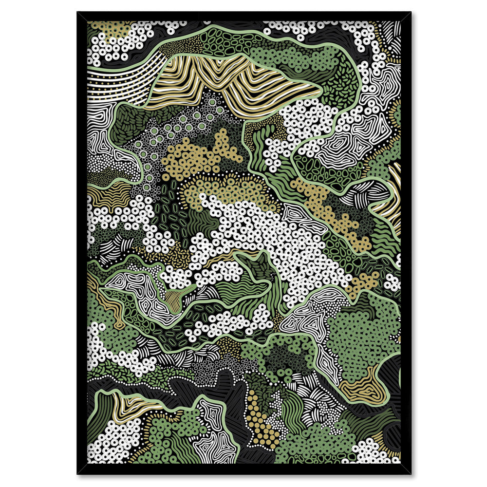 Canobie Dry Season Greens I - Art Print by Leah Cummins, Poster, Stretched Canvas, or Framed Wall Art Print, shown in a black frame