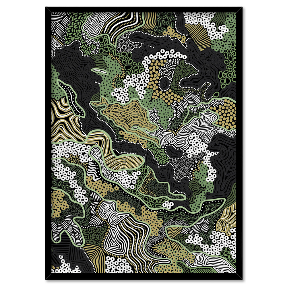 Canobie Dry Season Greens II - Art Print by Leah Cummins, Poster, Stretched Canvas, or Framed Wall Art Print, shown in a black frame