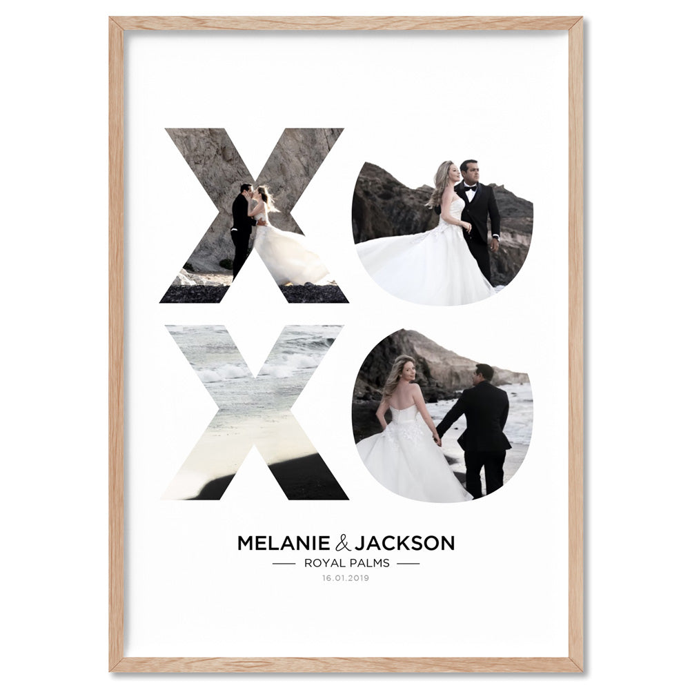 Custom Photos | XO Style Collage - Art Print, Poster, Stretched Canvas, or Framed Wall Art Print, shown in a natural timber frame