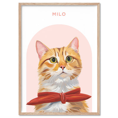 Custom Cat Portrait | Arch Illustration - Art Print, Poster, Stretched Canvas, or Framed Wall Art Print, shown in a natural timber frame